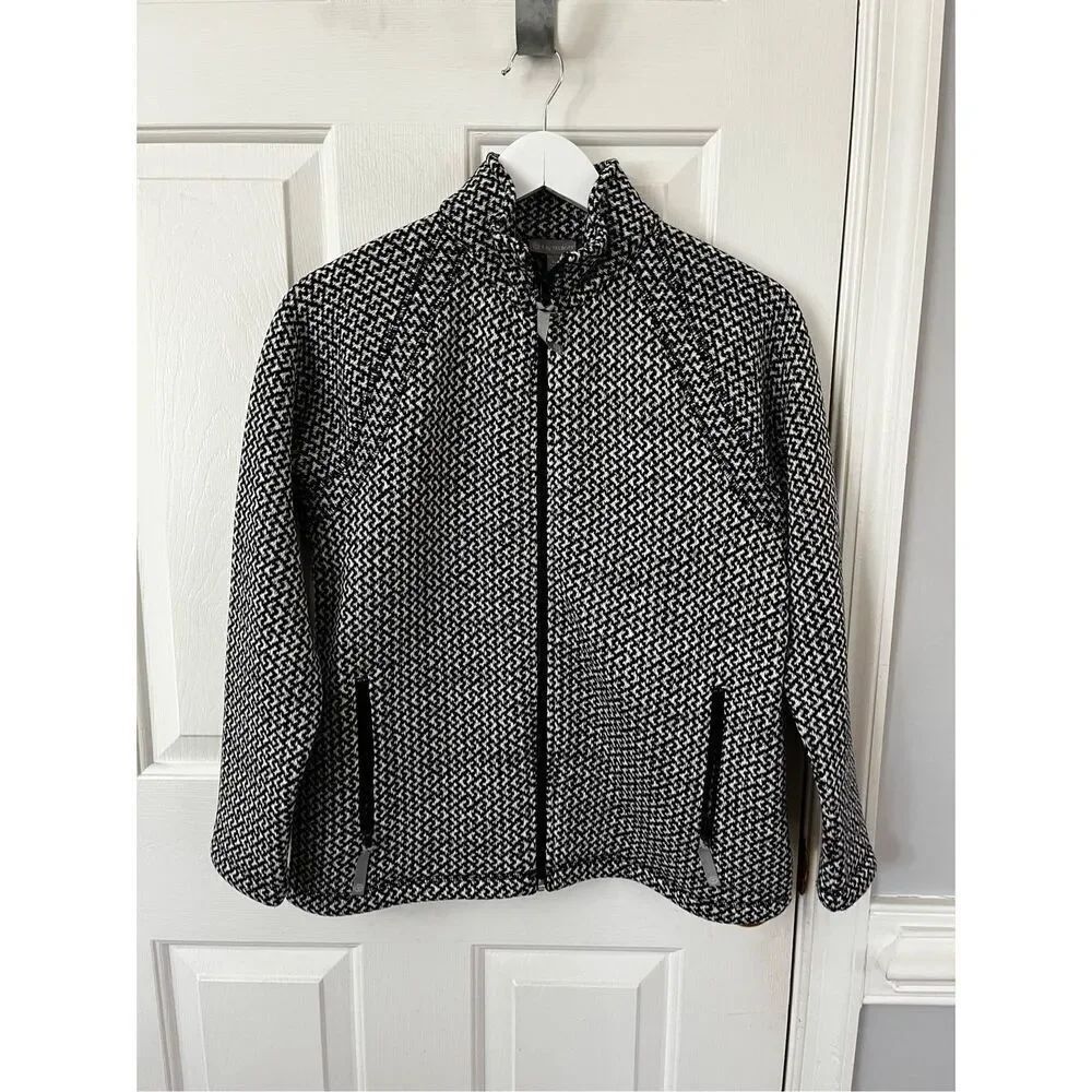 T by Talbots Black & White Knit Print Fleece Zip Up Shacket Sz PS NWT